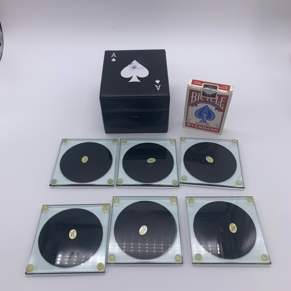 Vintage Man Cave PROTOCOL Ace Glass Coaster Set With Deck Of Cards & Storage Box - Picture 2 of 10